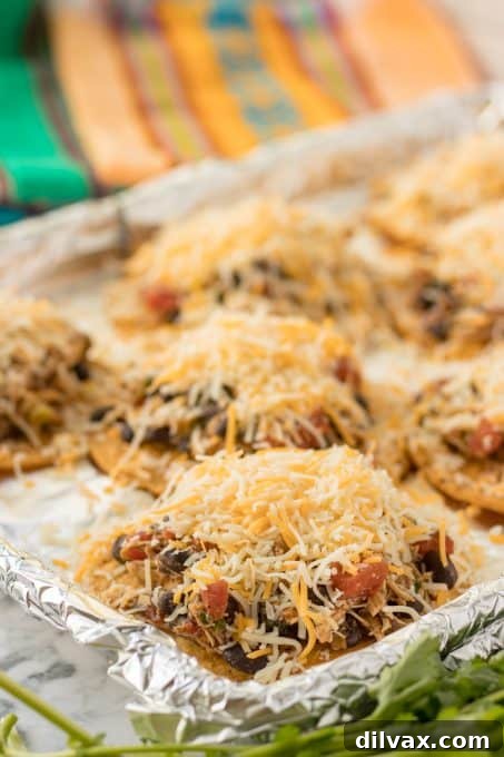 Crispy Chicken Tostadas 6 Shredded cheese on top of a chicken mixture and a crispy tortilla.