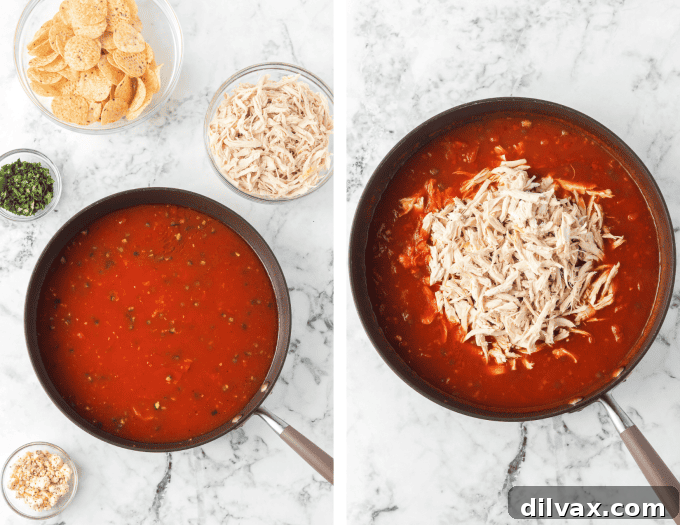 Chicken Chilaquiles process photos.