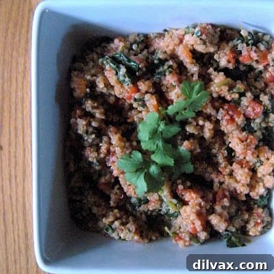 Delicious Spinach Tomato Quinoa side dish ready to be served.