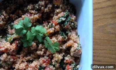 Close-up of the finished Spinach Tomato Quinoa in a serving bowl.