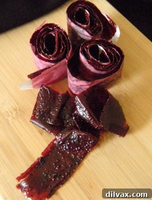 Strawberry Blueberry Pomegranate Fruit Ribbons 7 Homemade Fruit Roll-Ups: Final Product