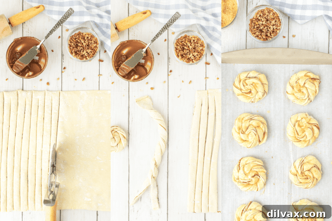 Decadent Nutella Twists 6 Second process shot of Nutella Knots, showing twisted knots on parchment paper