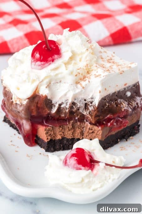 Enchanted Forest Cherry Bars 9 No Bake Dream Bars with chocolate and cherries.