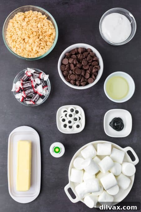 Ingredients for Frankenstein Rice Krispie dessert.