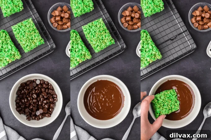 Process for dipping Halloween treats into melted chocolate.
