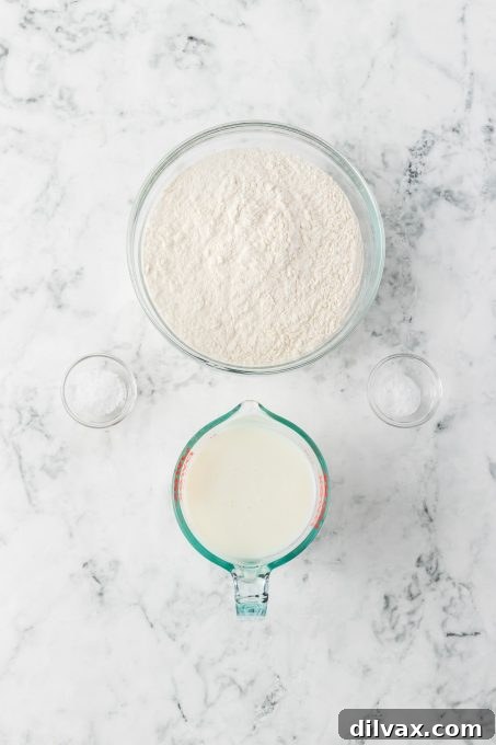 Emerald Isle's Easiest Soda Bread 4 A selection of the four essential ingredients for Irish Soda Bread: flour, salt, baking soda, and buttermilk