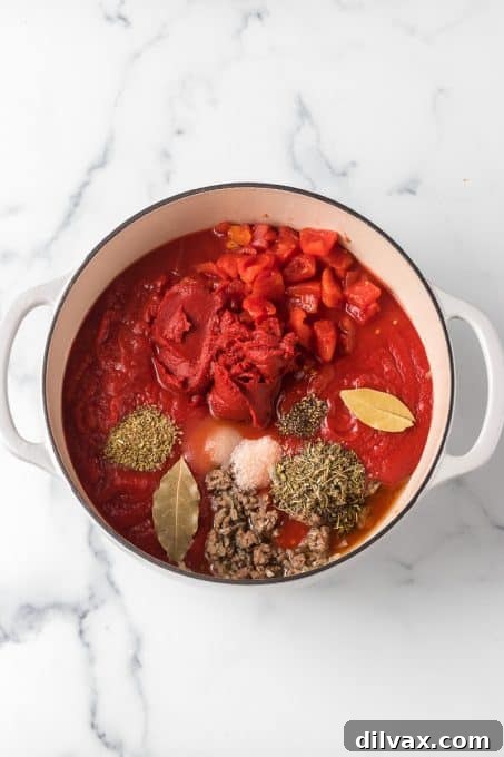 Process for pasta meat sauce.