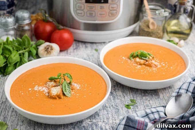 Effortless Instant Pot Tomato Basil Bliss 2 Creamy Instant Pot Tomato Basil Soup ready to serve