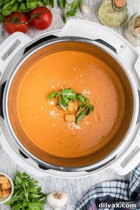 Effortless Instant Pot Tomato Basil Bliss 7 Creamy Tomato Basil Soup made directly in the Instant Pot