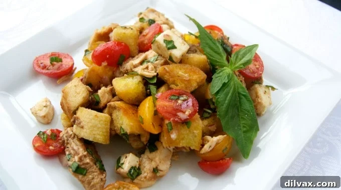 Prosciutto Mozzarella Panini with Fresh Tomato and Basil 7 Chicken Panzanella - a fresh summer salad with chicken, tomatoes, bread croutons, and a balsamic dressing.