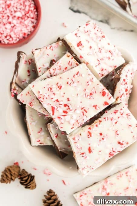 A festive platter of easy-to-make peppermint bark candy, perfect for holiday gatherings.