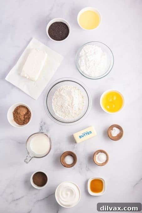 Array of fresh ingredients laid out for making delicious Chocolate Cupcakes with Oreos.