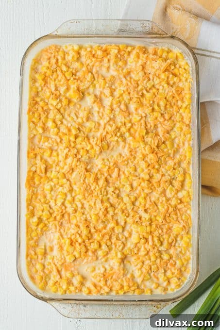 Creamy Corn Delight 9 A corn casserole in a pan.