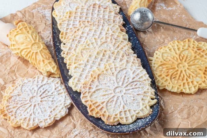 Classic Italian Pizzelles, delicate and crisp, ready to be enjoyed