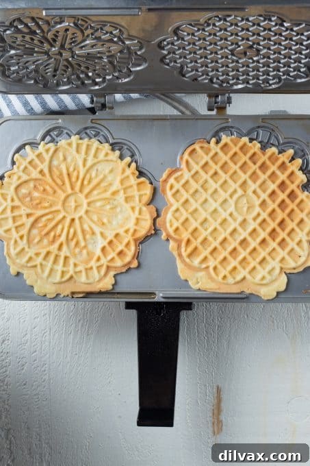 Baked cookie in a Pizzelle iron.