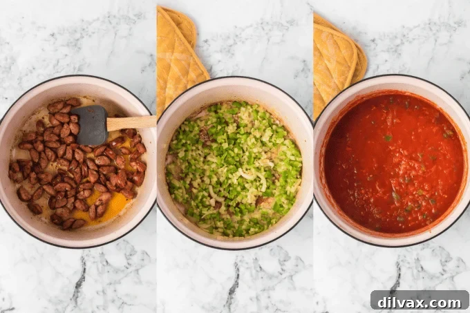 Bayou Bliss 5 First set of Jambalaya Process Photos showing chicken and sausage browning