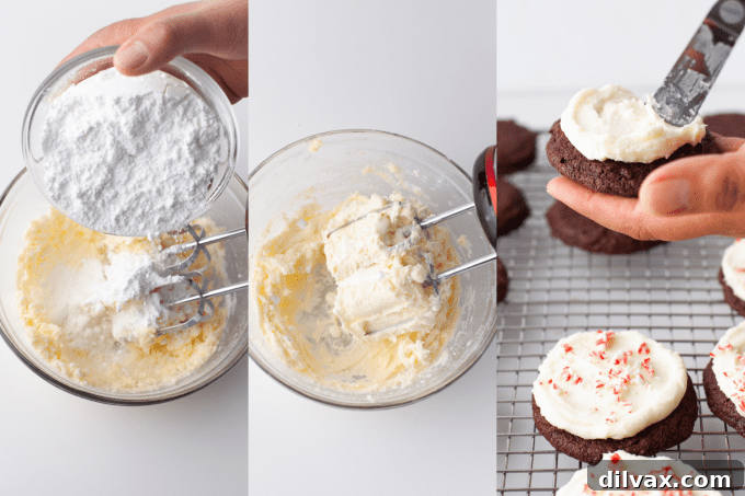 Process photos for making Peppermint Frosting.