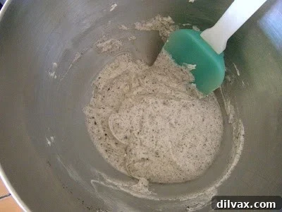 Oreo crumbs mixed into frosting