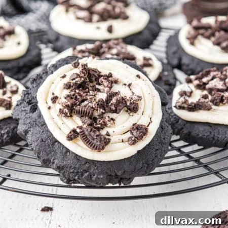 Copycat Frosted Oreo Cookies from Crumbl, presented as a recipe card image.