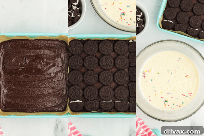 Process Photos for Funfetti Oreo Cheesecake Bars
