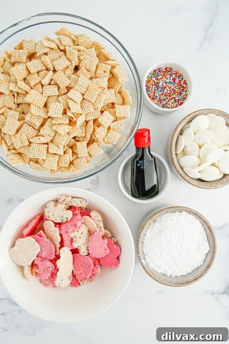 Carnival Critter Chow 4 Ingredients laid out for Circus Animal Puppy Chow.