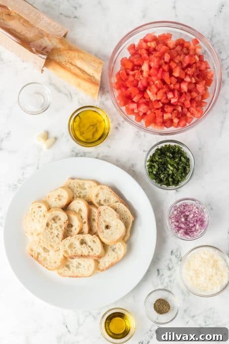 Ingredients for an Italian Tomato appetizer.