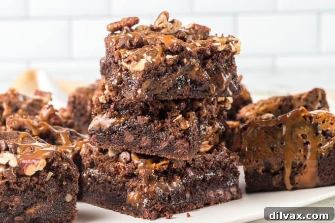 Delicious Turtle Ooey Gooey Bars, showcasing their rich chocolate, caramel, and pecan layers.