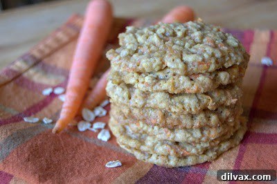 Close-up view of a delicious stack of Oatmeal Carrot Cookies.