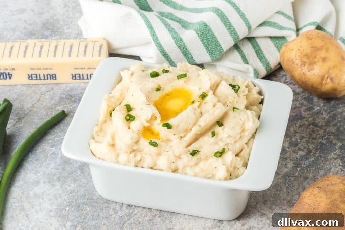 Delightfully creamy Ranch Mashed Potatoes ready to be served