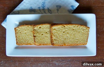 Butterscotch Pound Cake 11 An inviting overhead view of a beautiful Brown Sugar Pound Cake, ready to be sliced.