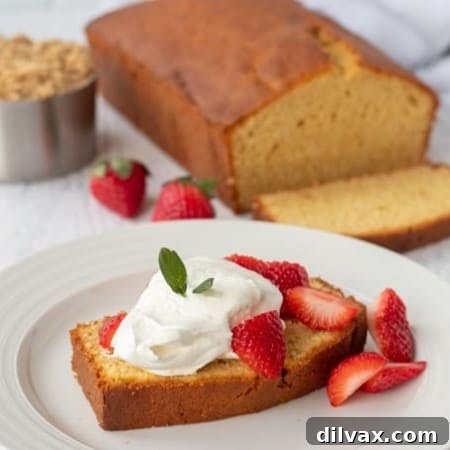 Butterscotch Pound Cake 9 Delicious Brown Sugar Pound Cake with a golden crust, an overhead shot.