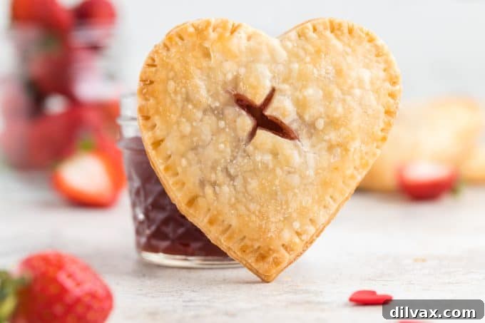Strawberry Cream Cheese Hand Pies with a flaky golden crust and heart shape