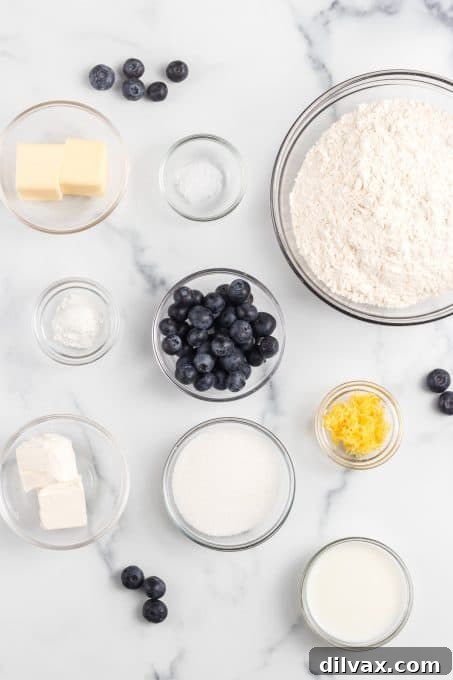 Luscious Blueberry Cream Cheese Scones 4 Key ingredients for baking delicious Blueberry Cream Cheese Scones