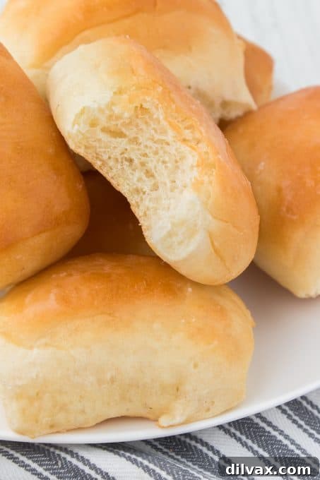 A basket overflowing with soft and fluffy Roadhouse Rolls, ready for serving.