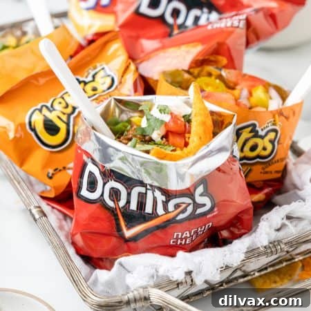 Grab-and-Go Taco Bags 13 A tray of bags fill with taco ingredients for individual tacos.