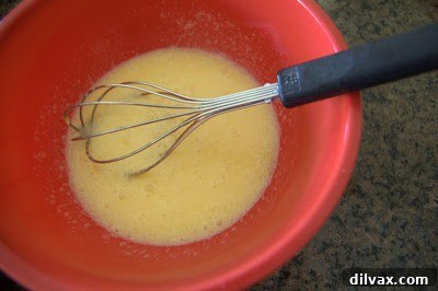 Wet ingredients poured into dry ingredients.