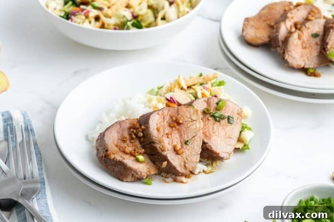 Sticky Asian Glazed Pork Tenderloin 2 Roasted Pork Tenderloin with Asian Marinade, perfectly cooked and sliced