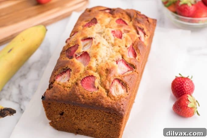 Freshly baked Strawberry Banana Bread loaf