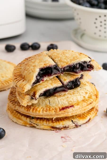 Sweet Air Fryer Blueberry Pockets 10 A delicious air fryer hand pie showcasing its blueberry filling and golden crust.