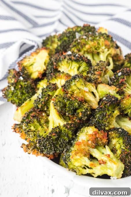 Beautifully roasted broccoli ready to be served
