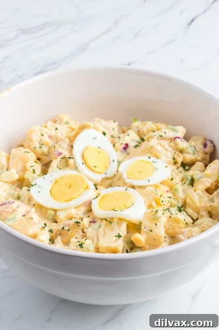 A potato salad with hard boiled eggs