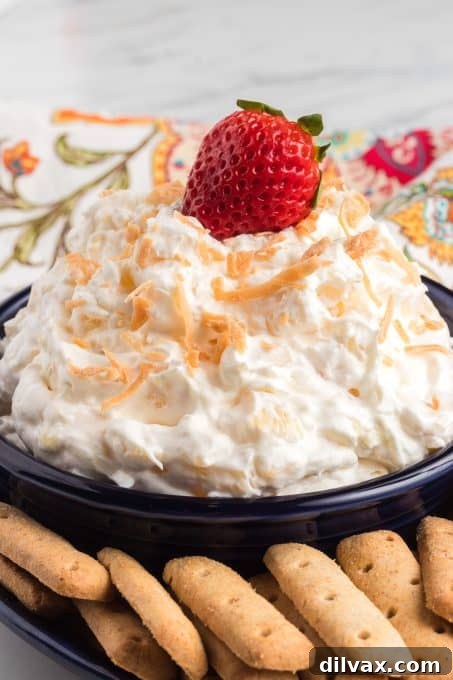Coconut Pineapple Cloud Dip 3 Pineapple, cream cheese, Cool Whip, coconut and rum extract make this easy fruit dip.