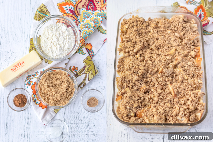 Cinnamon French Toast Casserole 6 The process of preparing the cinnamon streusel topping.