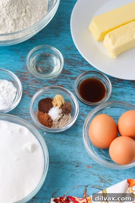 Ingredients laid out for making Chai Snickerdoodle cookies.