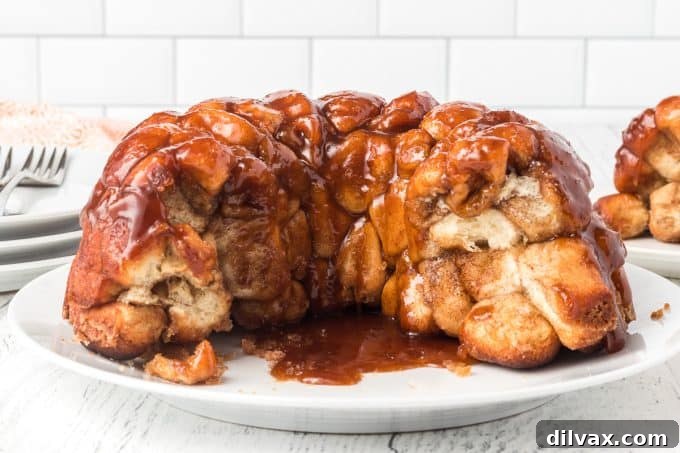 Moms Homemade Monkey Bread 2 Golden brown Monkey Bread in a Bundt pan, ready to be pulled apart.