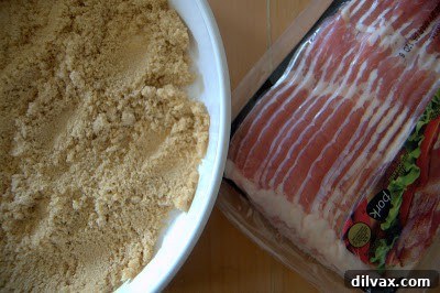 Brown sugar spread on a plate for coating bacon