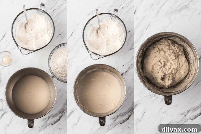 Artisan Italian Loaves 5 First set of Italian Bread process photos, showing mixing and kneading.