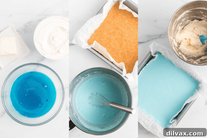 Patriotic Dream Bars 5 Mixing the blue bottom layer of the colored Dream Bars.