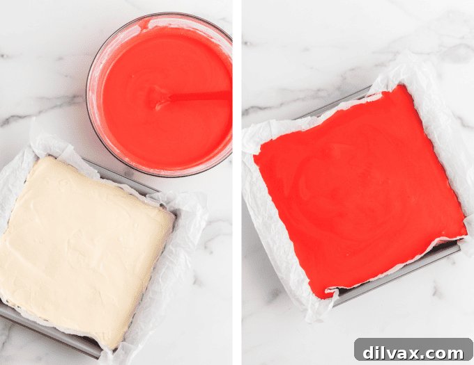 Patriotic Dream Bars 6 Process photos for creamy patriotic Dream Bars.