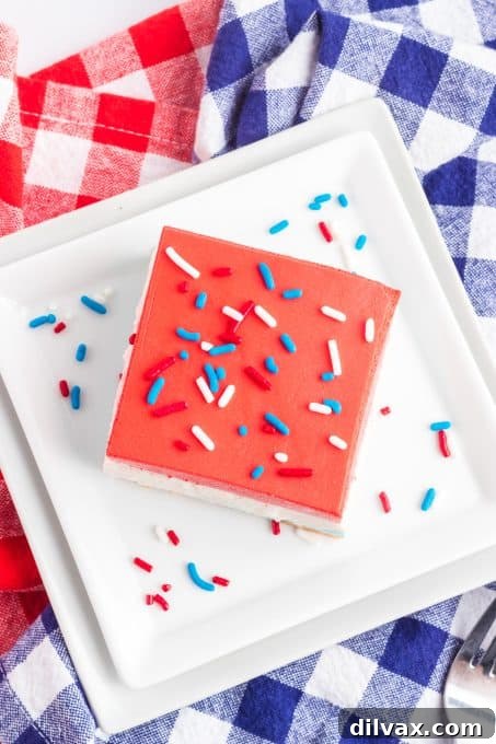 Patriotic Dream Bars 7 The top of a tri-colored patriotic Dream Bar.